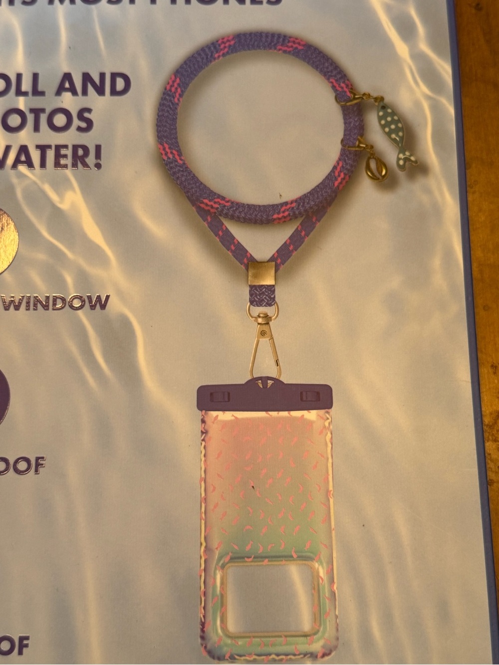 Iridescent Pink Waterproof Phone Pouch with Blue Strap - Picture 9 of 12